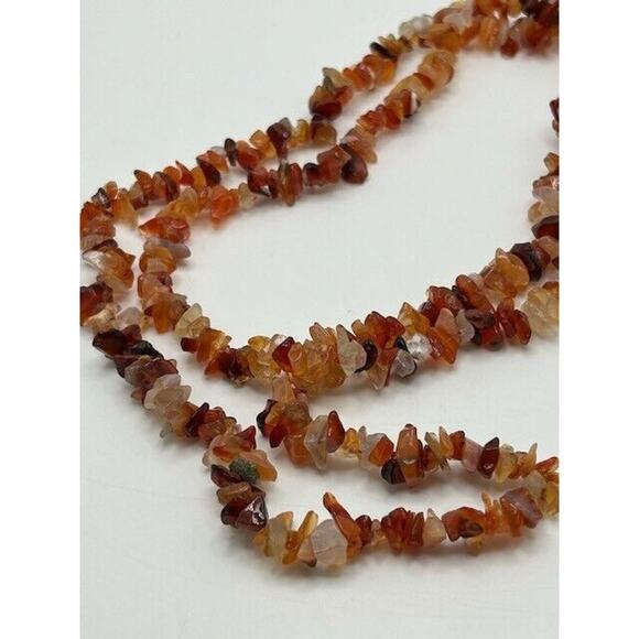 Red Brown Agate Stone Chip Beaded Necklace 40" Long - Picture 7 of 8